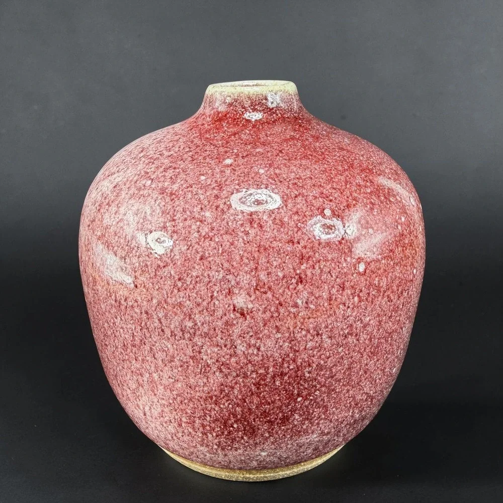 Vintage 1993 Signed Studio Pottery Bud Vase Oxblood Red Speckled Glaze 5inch VTG